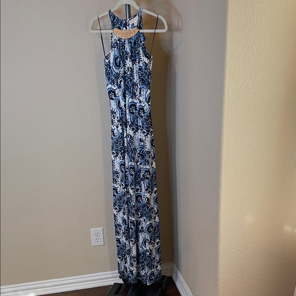 Michael Kors Navy and White Floral Maxi Dress